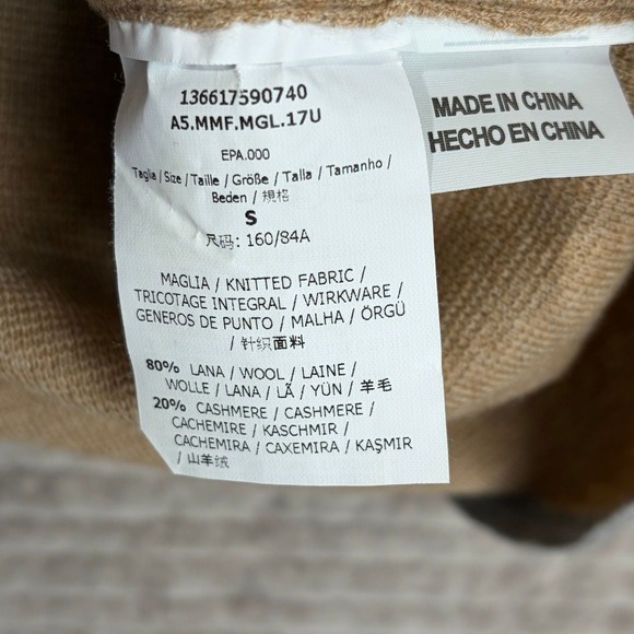 MaxMara Cashmere Wool Blend Crew Neck Sweater Tan Grey Trim Size S - Picture 6 of 9